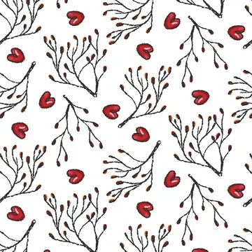 Botany and heart pattern, romantic seamless pattern Stock Illustration