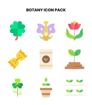 Botany Flat Design Icons Pack Illustrazione stock