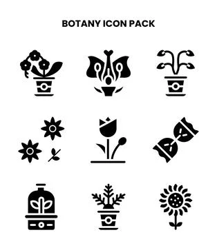 Botany Glyph Icons Pack Stock Illustration