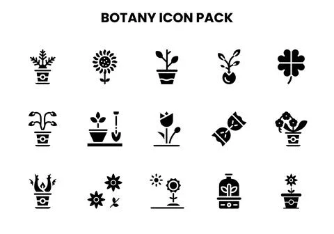 Botany Glyph UI Icons Pack Stock Illustration