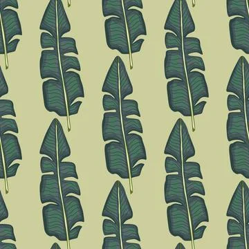 Botany jungle seamless pattern with pale blue palm leaves ornament. Beige bac Stock Illustration