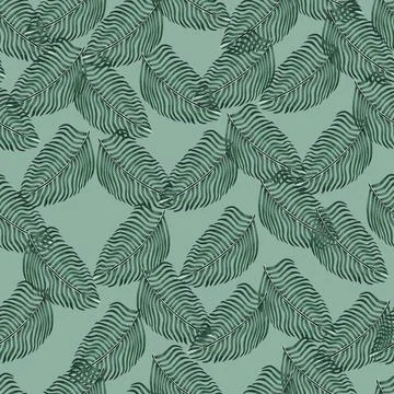 Botany seamless pattern with decorative fern leaf ornament. Blue pale backgro Stock Illustration