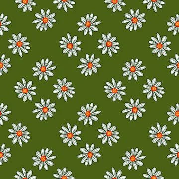 Botany seamless pattern with decorative light blue daisy flowers ornament. Gr Stock Illustration