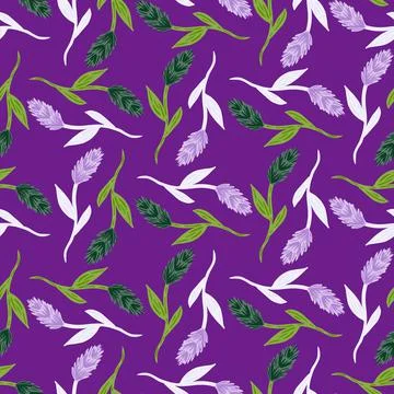 Botany seamless pattern with ear of wheat ornament in geometric style. Purple Stock Illustration