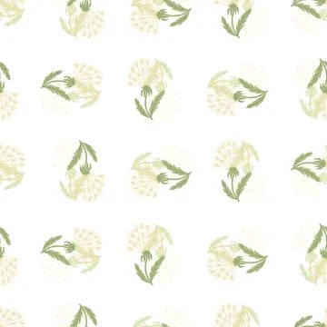 Botany seamless pattern with hand drawn pink dandelion elements print. White  Illustrazione stock