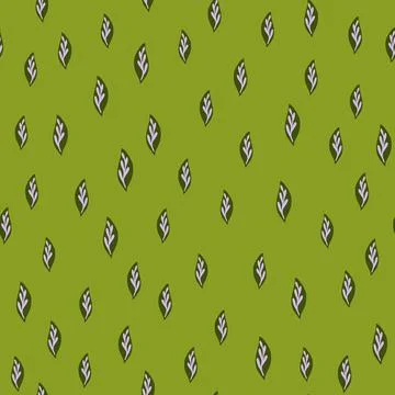 Botany seamless pattern with little leaves garden ornament. Green background. イラスト素材