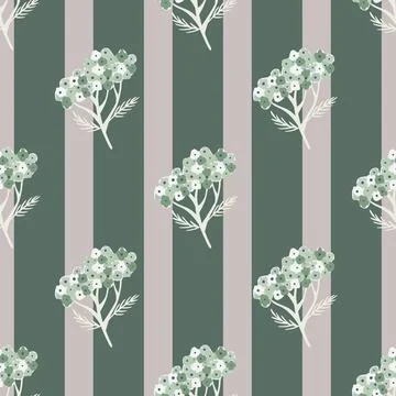 Botany seamless pattern with maedow yarrow flower silhouettes print. Striped  Illustrazione stock