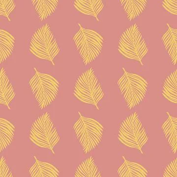 Botany seamless pattern in pastel tones with yellow fern doodle leaves shapes Stock Illustration