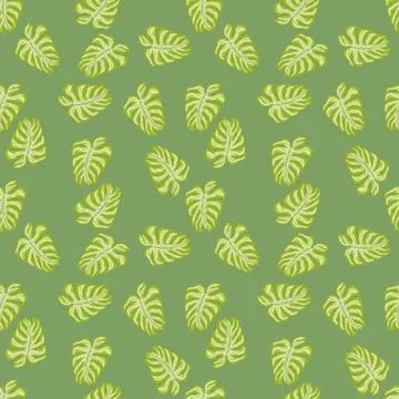 Botany seamless pattern with random green monstera leaf ornament. Pastel back Illustrazione stock