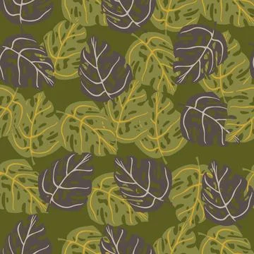 Botany seamless pattern with random hand drawn monstera leaf shapes. Green pa Illustrazione stock