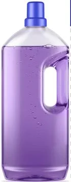 Botella transparente con liquido violeta lavanda y tapon azul, bote de asa a Stock Illustration