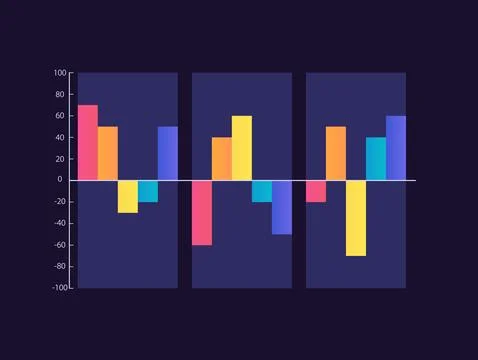 Both directions column infographic chart design template for dark theme Stock Illustration