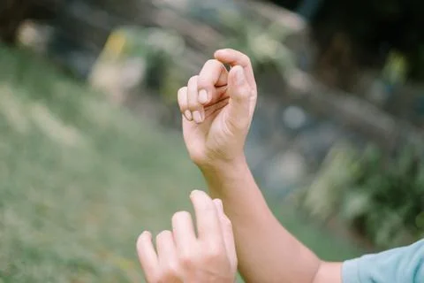 Both hands gesturing as if in conversation, expressing communication or emp.. Stock Photos