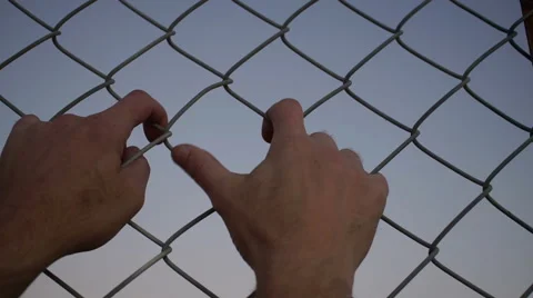 Both Hands Shaking Wire Fence Closeup Stock Footage 58146361