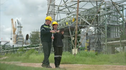 Both of Petroleum engineer is on a mission to inspect oil distillation Stock Footage 292206060