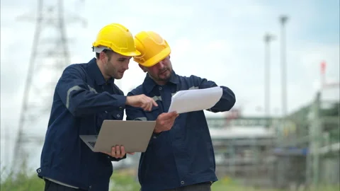 Both of Petroleum engineer is on a mission to inspect oil distillation Video stock 292207539