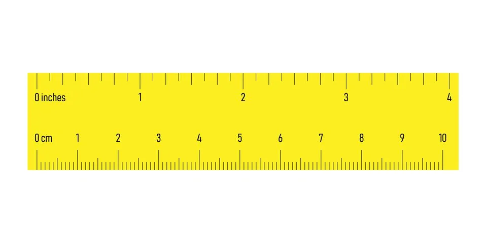 Both side ruler with scales in centimeters and inches. Yellow vector Ilustração Stock