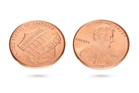 Both sides of one US cent or penny isolated on white Stock Photos