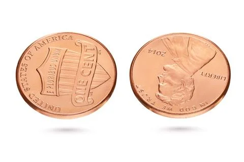Both sides of one US cent or penny isolated on white Stock Photos