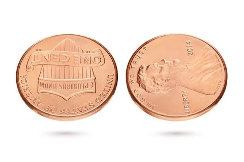 Both sides of one US cent or penny isolated on white Stock Photos