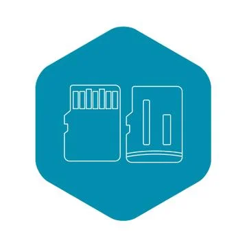 Both sides of SD memory card icon, outline style Stock Illustration