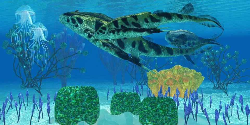 Bothriolepis in Devonian Seas Stock Illustration