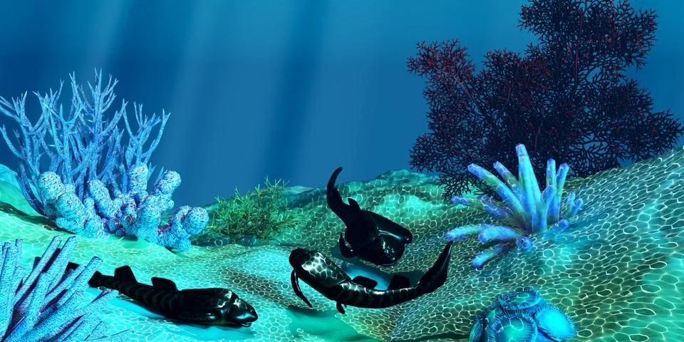 Bothriolepis Placoderms in Ocean Stock Illustration