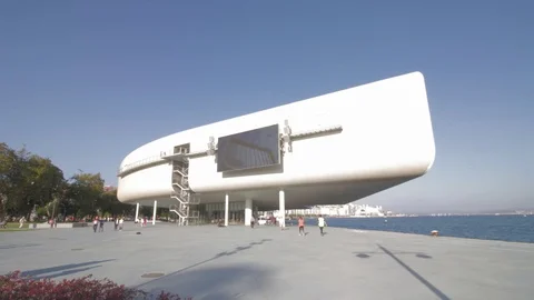Botin Centre in Santander, Spain designed by Renzo Piano, timelapse UHD Stock Footage 96084998