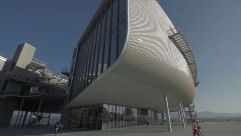 Botin Centre in Santander, Spain designed by Renzo Piano, travelling Stock Footage 96085011