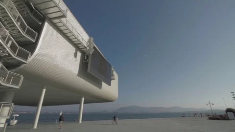 Botin Centre in Santander, Spain designed by Renzo Piano, panning Stock Footage 96085020