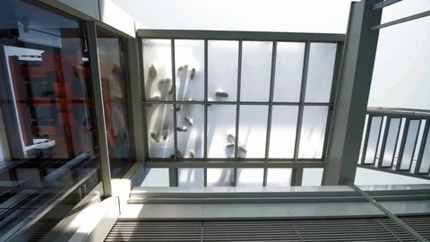 Botin Centre in Santander, Spain designed by Renzo Piano, detail of feet Stock Footage 96136620