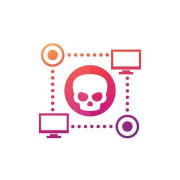 Botnet icon, bot attack, malware in computer network Illustrazione stock