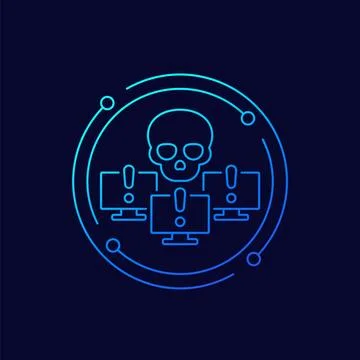 Botnet icon, bot attack, malware in computers, linear design Stock Illustration