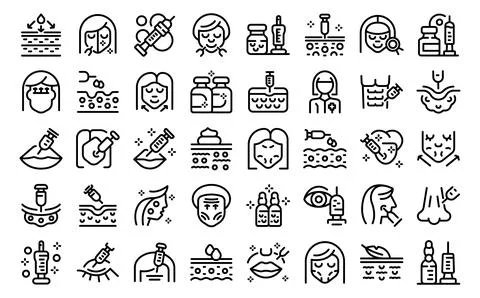 Botox icons set outline vector. Skin injection Ilustração Stock