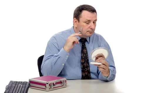 Botox injecting into man face Stock Photos