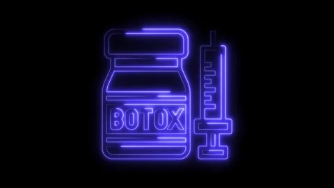 Botox vial and syringe with neon glow animation on black background for medical Stock Footage 322972747