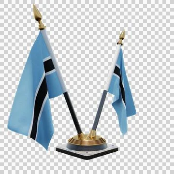 Botswana 3d illustration flag on pole. Wood flagpole Stock Illustration