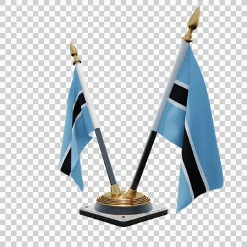 Botswana 3d illustration flag on pole. Wood flagpole Stock Illustration