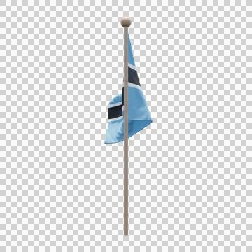 Botswana 3d illustration flag on pole. Wood flagpole Stock Illustration