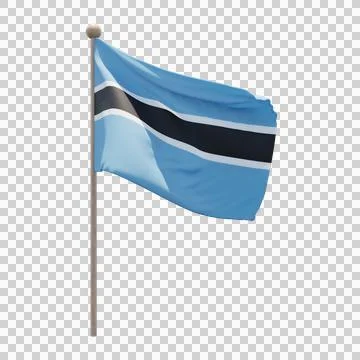 Botswana 3d illustration flag on pole. Wood flagpole Stock-Illustration