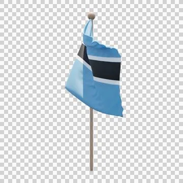 Botswana 3d illustration flag on pole. Wood flagpole Stock Illustration