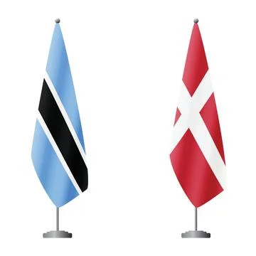 Botswana and Denmark flags on flagpoles for official ceremonies and meetings Stock Illustration