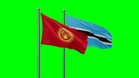 Botswana and Kyrgyzstan two flags Stock Footage 295066684