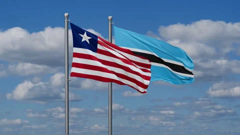 Botswana and Liberia two flags Stock Footage 288391203