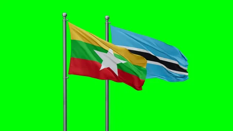 Botswana and Myanmar two flags Stock Footage 292815359