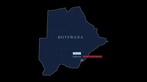 Botswana blue map with Gaborone and geographic coordinates 库存影片 284461082