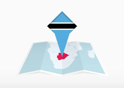 Botswana is depicted on a folded paper map and pinned location marker with .. Stock Illustration