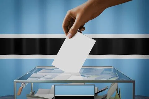 Botswana flag, hand dropping ballot card into a box - voting concept Stock-Illustration