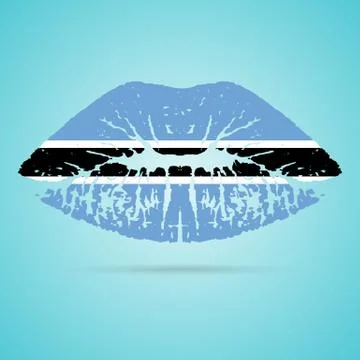 Botswana Flag Lipstick On The Lips Isolated On A White Background. Vector Stock Illustration