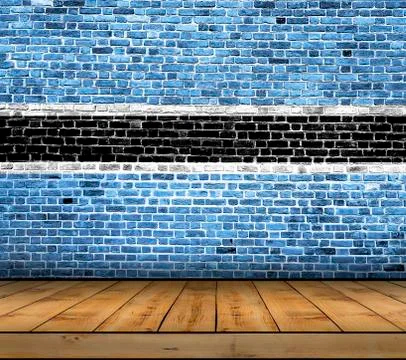 Botswana flag painted on brick wall with wooden floor Stock Illustration